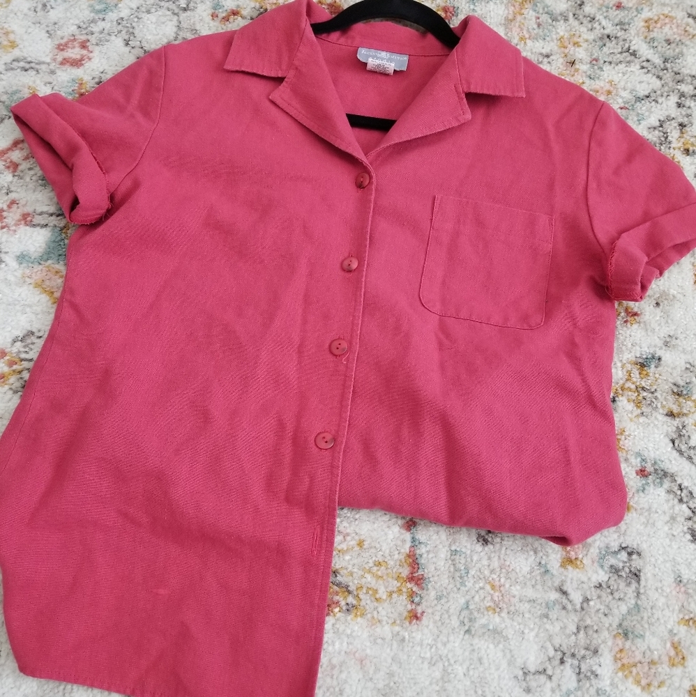 Vintage Pink-Red Button-Up Blouse